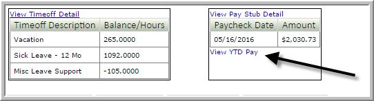 Year to Date Pay From the Home page, click View YTD Pay This screen shows the employee the calendar year to date info.