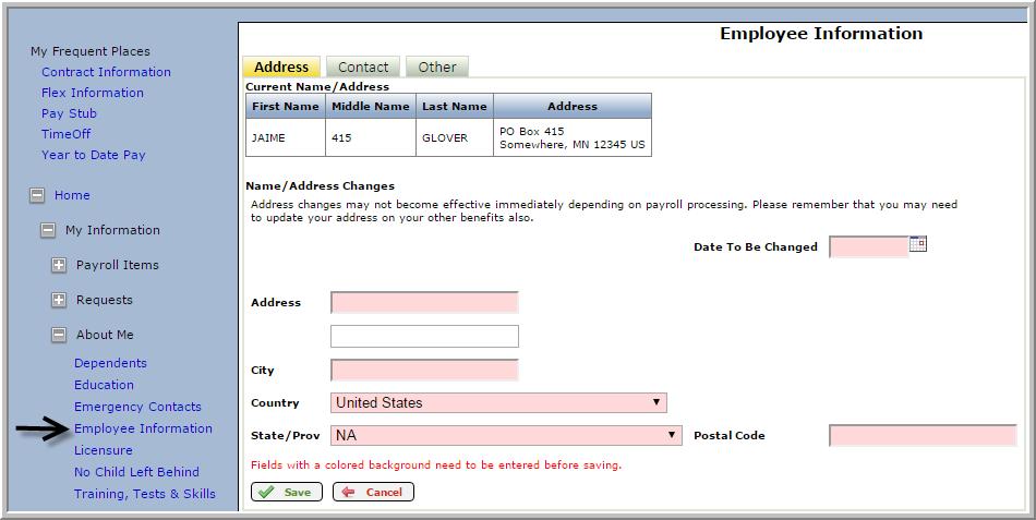 If there is a contact that is no longer valid, the employee can select that contact and delete it.