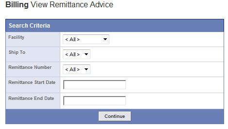 View Remittance Advice To view your payment history, select the Billing->View Remittance Advice link from the