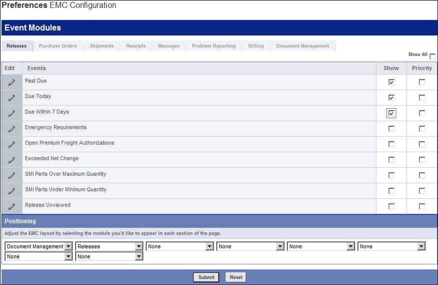 Daily Tasks Event Management Console (EMC) The home screen that appears when logged on to SupplyWeb is called the Event Management Console.