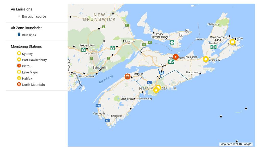 Air Zones Air zones are geographically smaller than airsheds and are used to manage local air quality inside provincial and territorial borders. Nova Scotia is divided into four air zones (Fig. 3).