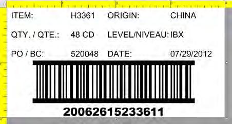 SHIPPING PACKAGES GUIDELINES (GTIN) REQUIREMENTS (continued) 12. Label Format The following is an example of a Shippable Pack label containing a GTIN-14 Barcode. ITEM: X12345 ORIGIN: CHINA QTY. / QTE.