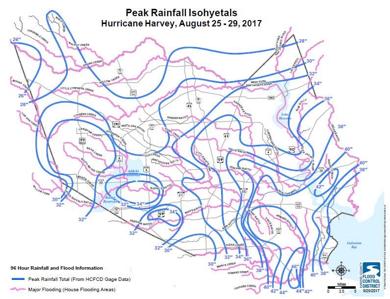 Hurricane Harvey (August 25-29, 2016) 685 Residential Structures Flooded Rainfall Amount (in 24