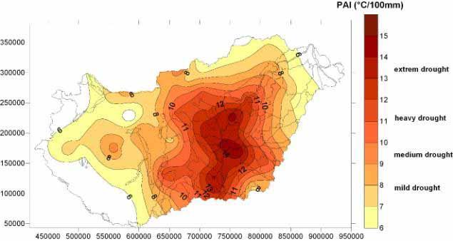 Palfai aridity/drought index (Hungary) 2003 PAI/PDI depends heavily on weights prescribed for
