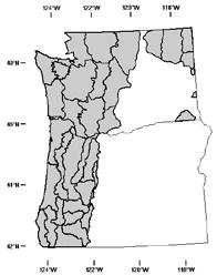 Figure 3. Seed zone maps of Oregon and Washington for Douglas-fir (at top), which is a site specialist, and western redcedar, a site generalist.