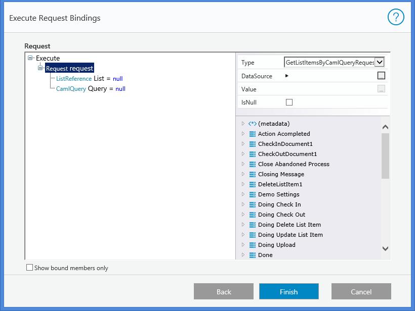 CAML Query Execution Support The SharePoint Execute Request activity supports a new type: CAML query