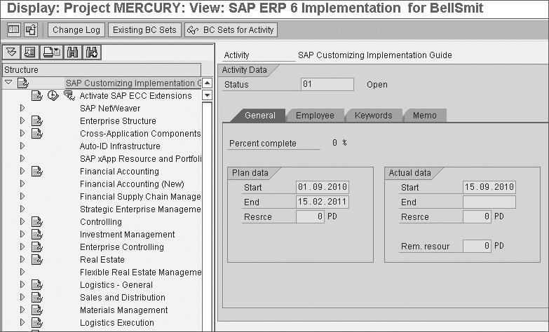 Creating a Customizing Project 3.2 Documentation Types tabs, and use the Status Vals tab to track/report the project status. Figure 3.7 Project IMG for Customizing Project Mercury 3.