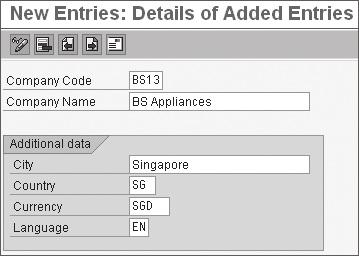 Define Company Code 4.4 Figure 4.7 Case Study Mercury: Company Code BS13 E E E E E E Company Code: Enter a four-character alphanumeric identifier for the company code.