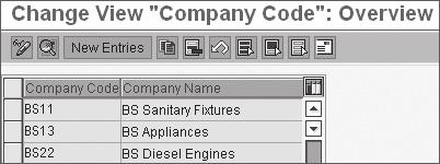 4 Enterprise Structure 2. Select and double-click on the row containing the company code BS11. Change the name of the company code to BS Sanitary Fixtures.