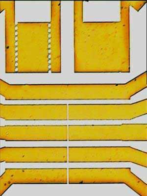 MICROELECTRODES SENSORS High resolution patterning of complex features. Demetallisation of 30nm gold on glass.