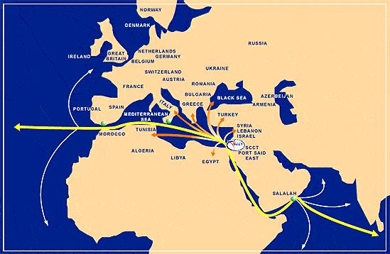 The Suez Canal handles mostly this Asia-Europe traffic