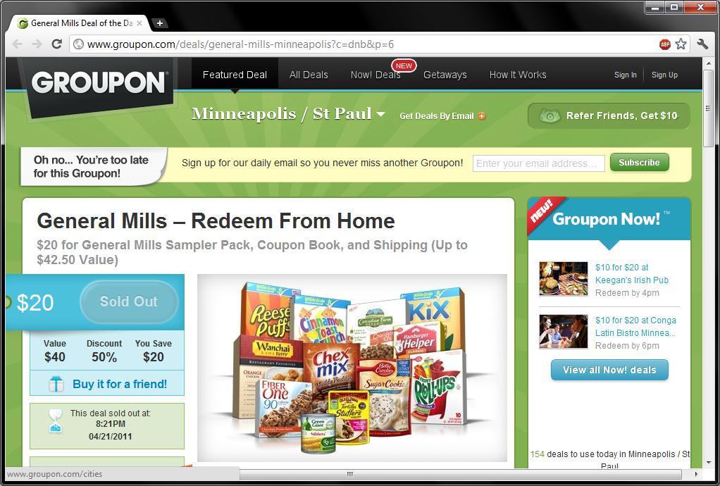 General Mills $20 for box of GM Products Box of GM products and coupons shipped to shoppers homes, retail