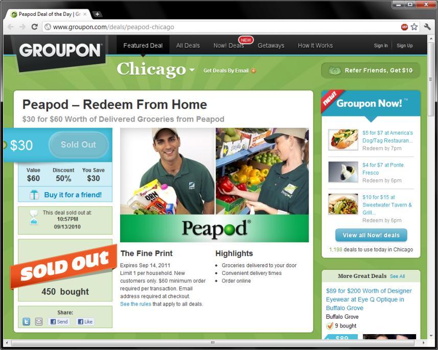 Peapod Chicago - $30 for $60 Home delivery 450 bought