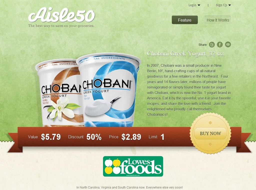 Aisle50 coupon-style discounts Launched in August 3 deals so