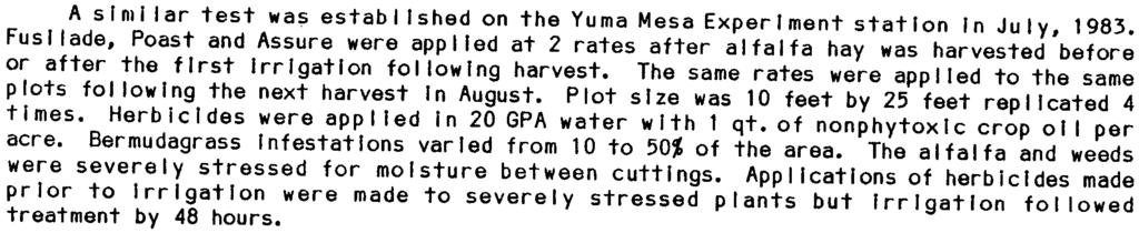 ~ A slmi lar test wa~ established on the Yuma Mesa Experiment station In July, 1983.