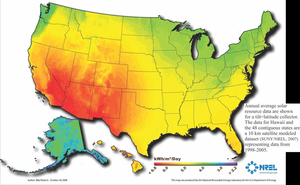 Source: NREL 1-3 The Solar Resource A map of