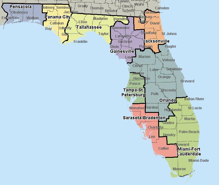Figure 7. Map of Florida economic regions Adapted from U.S.