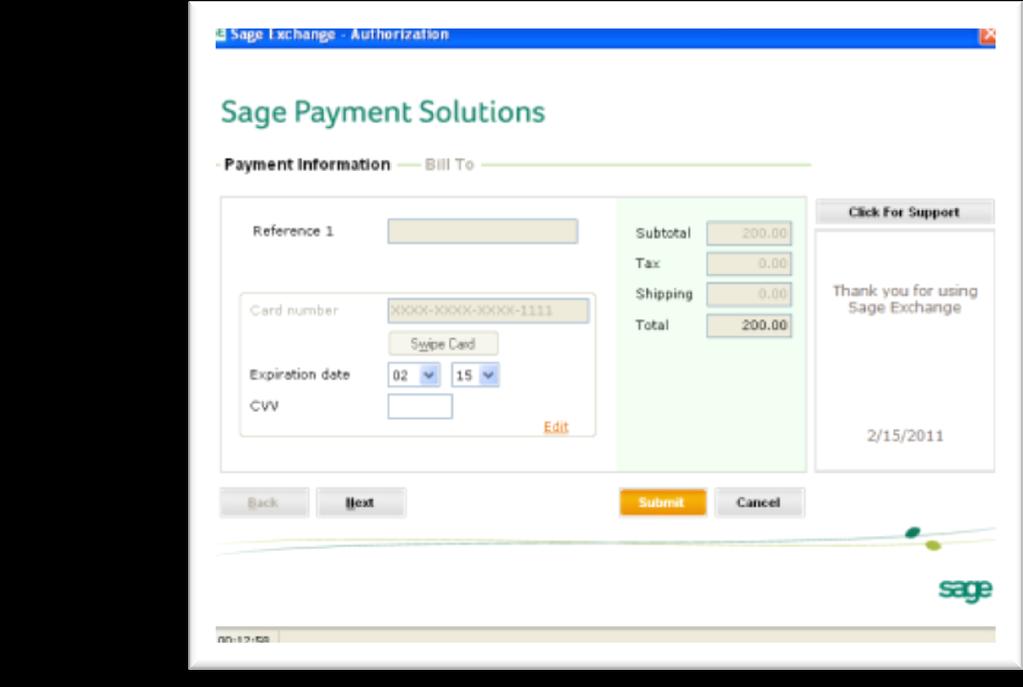 Sage ERP Accpac Payment Processing Eliminates manual data entry and reduces the risk of errors Uses the power of Sage Exchange to drive payment transactions