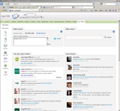 SageCRM for Twitter View and update Twitter View and post to a company s and/or person s Twitter