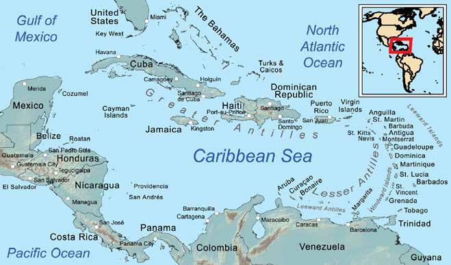 The Caribbean region is widely regarded as the Arch of the Greater and Lesser Antilles.
