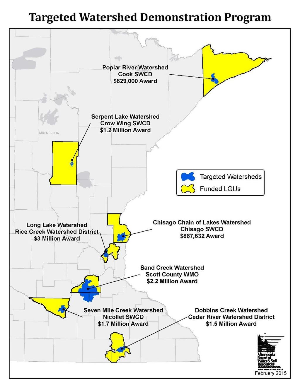 BWSR 2015 Targeted Watershed Demonstration Program Report, page 3 Locations of the seven