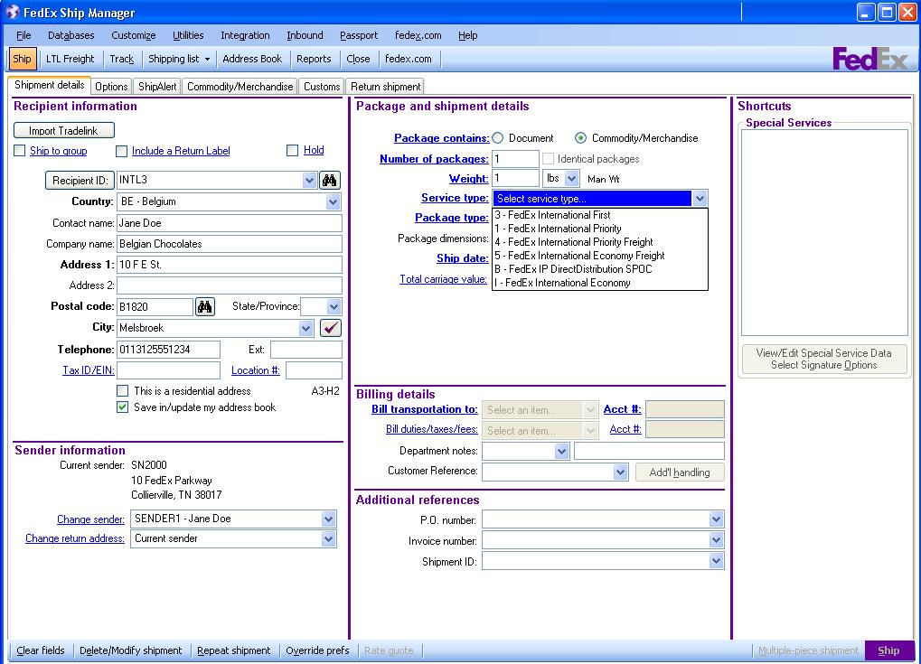 Rearranging the Order of FedEx Services Overview FedEx Ship Manager Software has rearranged the order of FedEx services in the Service type drop-down menu on the Shipment details screen to enable you