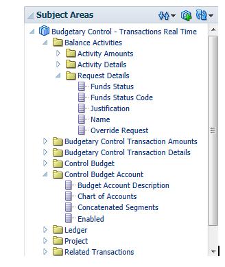 Chapter 3 Subject Areas for Analytics Attributes Finally, each dimension folder contains attributes (columns), such as balance type and posting date.