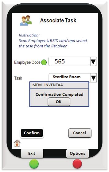 He selects the Associate Task option in the application, then scans the employee