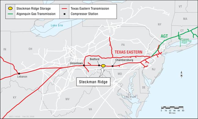 Well-Positioned for Growth Steckman Ridge Storage Strategically located storage capacity along Texas Eastern system in Bedford County, PA Proposed 12 Bcf of storage, 1 compressor station, 7
