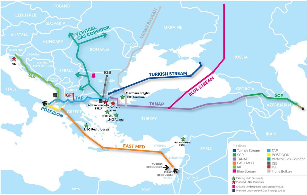 An Expanded South Gas Corridor NB.: The TANAP and TAP gas pipelines as well as Turkish Stream are under construction, with IGB at an advanced planning stage with FID already taken.