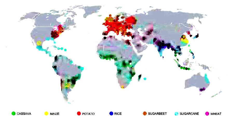 The current world map for Starch Feedstocks Sriroth and Piyachomkwan (2013), In Bioprocessing Technologies and