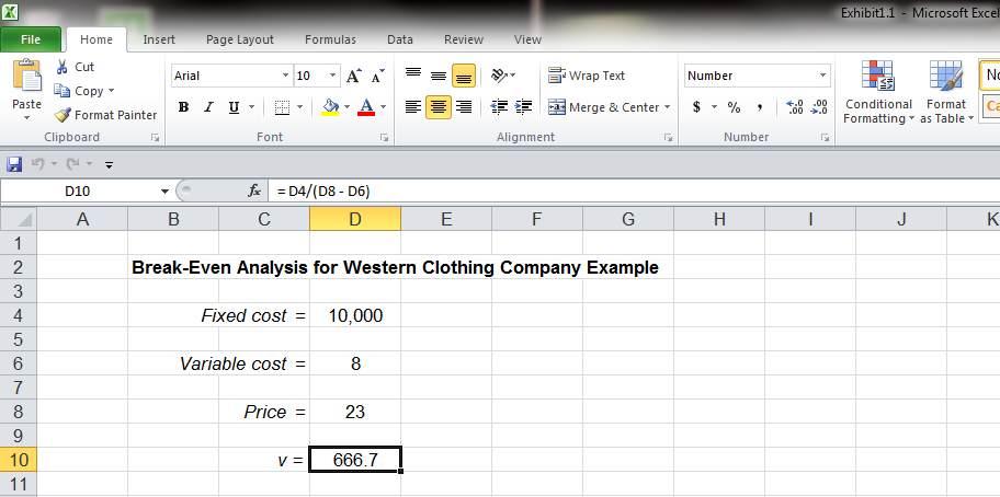 Break-Even Analysis: Excel Solution (1 of 4)
