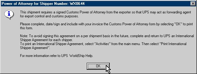 UPS, the Power of Attorney window displays.