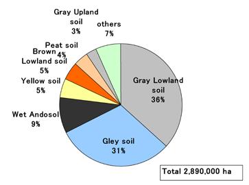 Fig. 3. Changes in the area of paddy fields and rice planted area in Japan. Fig. 4. Soil groups in Japanese paddy fields.