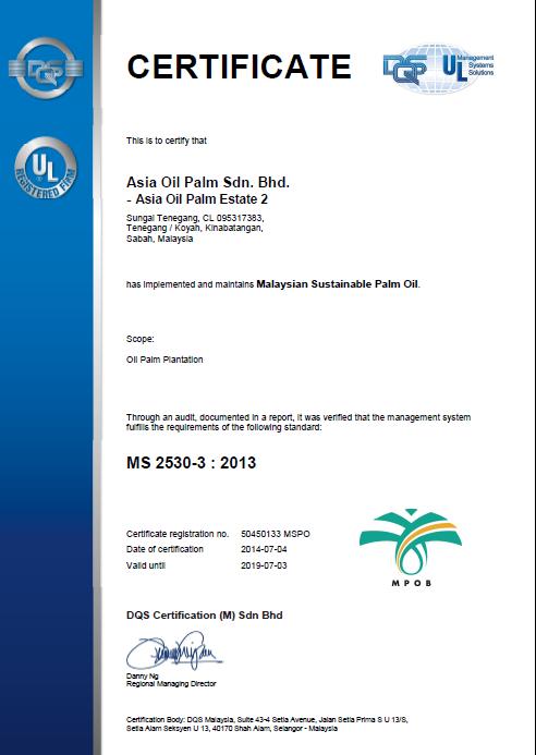 issued with details of scope of certification