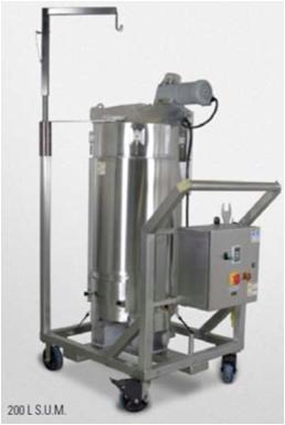 Processing Single-use mixing skids with single-use sterile filtration Sterile bags inside totes for media,