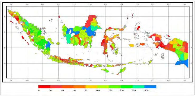 CDM Eligible Land by districts Sanggau Sintang Kutai Ogan Merauke thousand ha Redrawn based on date from Murdiyarso et al.