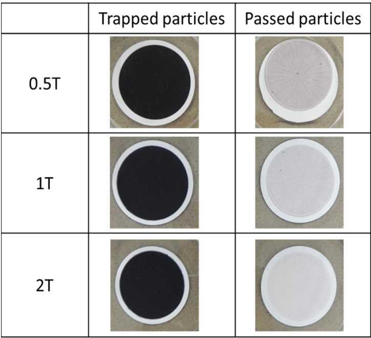 Magnetic separation at the high-temperature & pressure Experimental result Trapped and passed particles at each magnetic field Most of trapped particles are magnetite and passed particles are