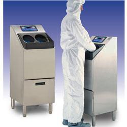 out of the sterile cleanroom environment and away from sensitive