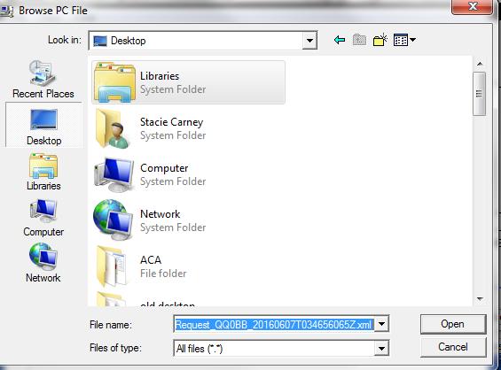 Click on browse and paste (right click) and paste the file into the FILE name field as shown below.