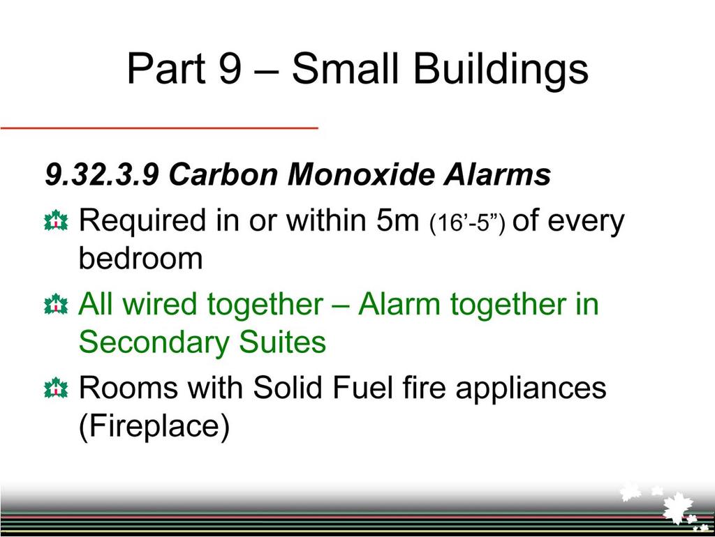 No change in the current Carbon Monoxide detector other than when a secondary suite is added.