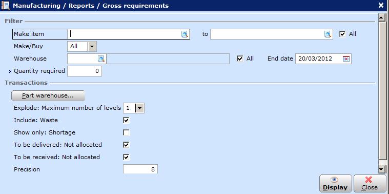 Note: Based on the shortage quantity, you can choose to produce or buy the items by clicking Produce or Purchase in the Production requirements screen.