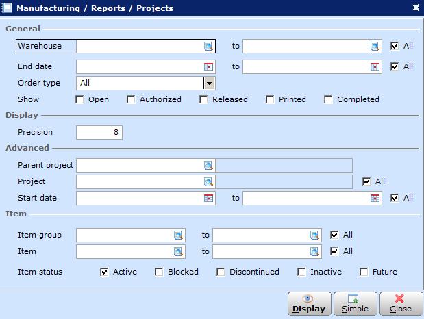 Chapter 6 Management Information 6.5 Project Overview Reports The project overview report provides you with a view of the current statuses of the production order projects.
