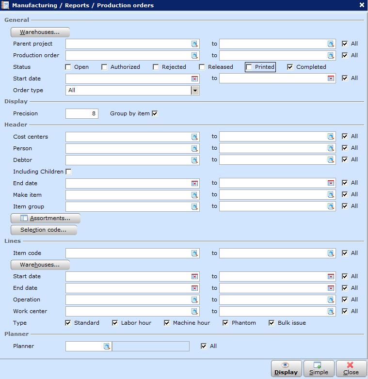 6.6 Work in Progress (WIP) The work in progress report allows you to monitor the statuses for production orders that are currently in progress, plan your production shop floor activities, and take