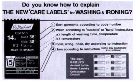 1968 New care labels to help sort and launder washing according