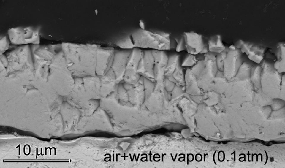 It was determined that the NiO scale thickness formed in air with water vapor was twice that formed in dry air, Figure 11.