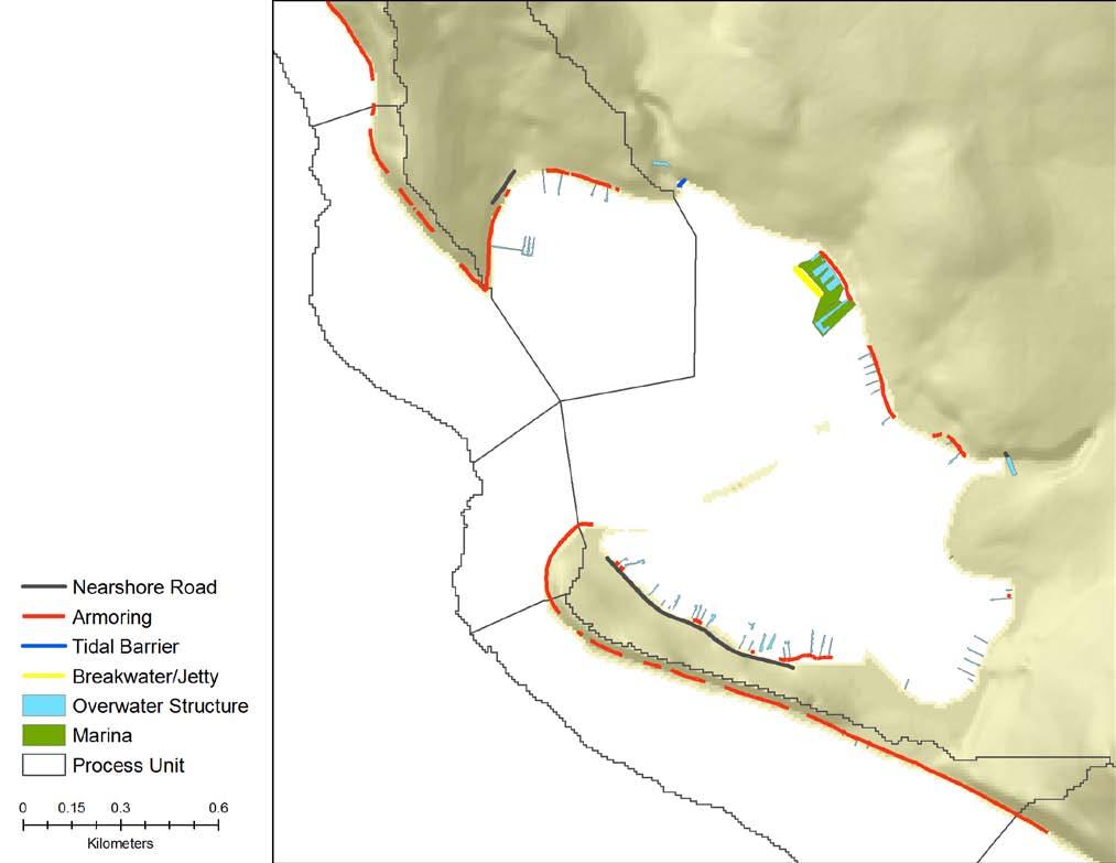 PSNERP CHANGE ANALYSIS Whidbey Sub-Basin segment illustrating examples of shoreline alterations (Tier 2) changes; other features