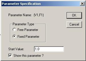 Figure A-5. Fixing a Parameter Estimate to 1.0 To run our model, we must generate the EQS command file. We do this by selecting Build EQS and then clicking Title/Specifications.