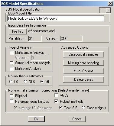 Historically, covariance-based SEM software had no tools for handling variations from this assumption. However, EQS 6.1 provides statistics (e.g., model fit, parameter estimates) which are robust to non-normality [Byrne, 2006].