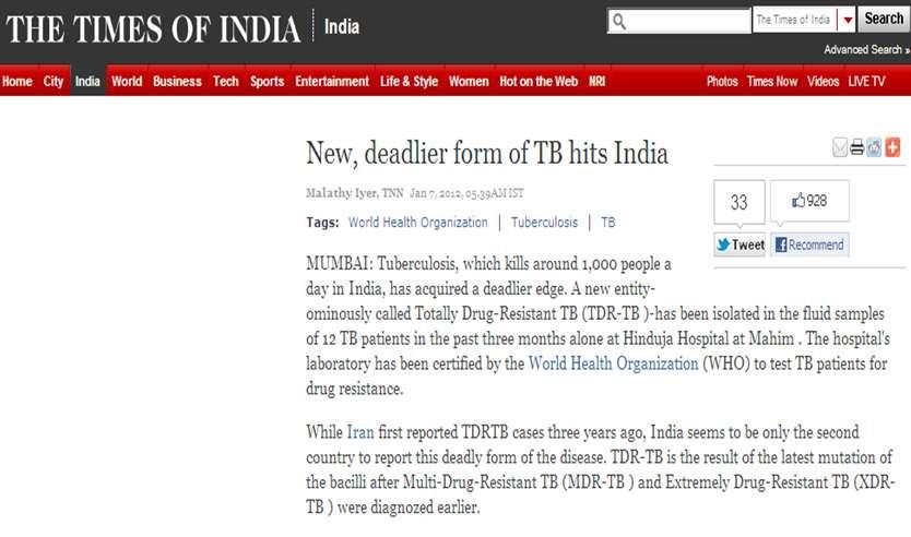 The case of Mumbai and the TDR-TB outbreak Jan 2012 March 2012 WHO and